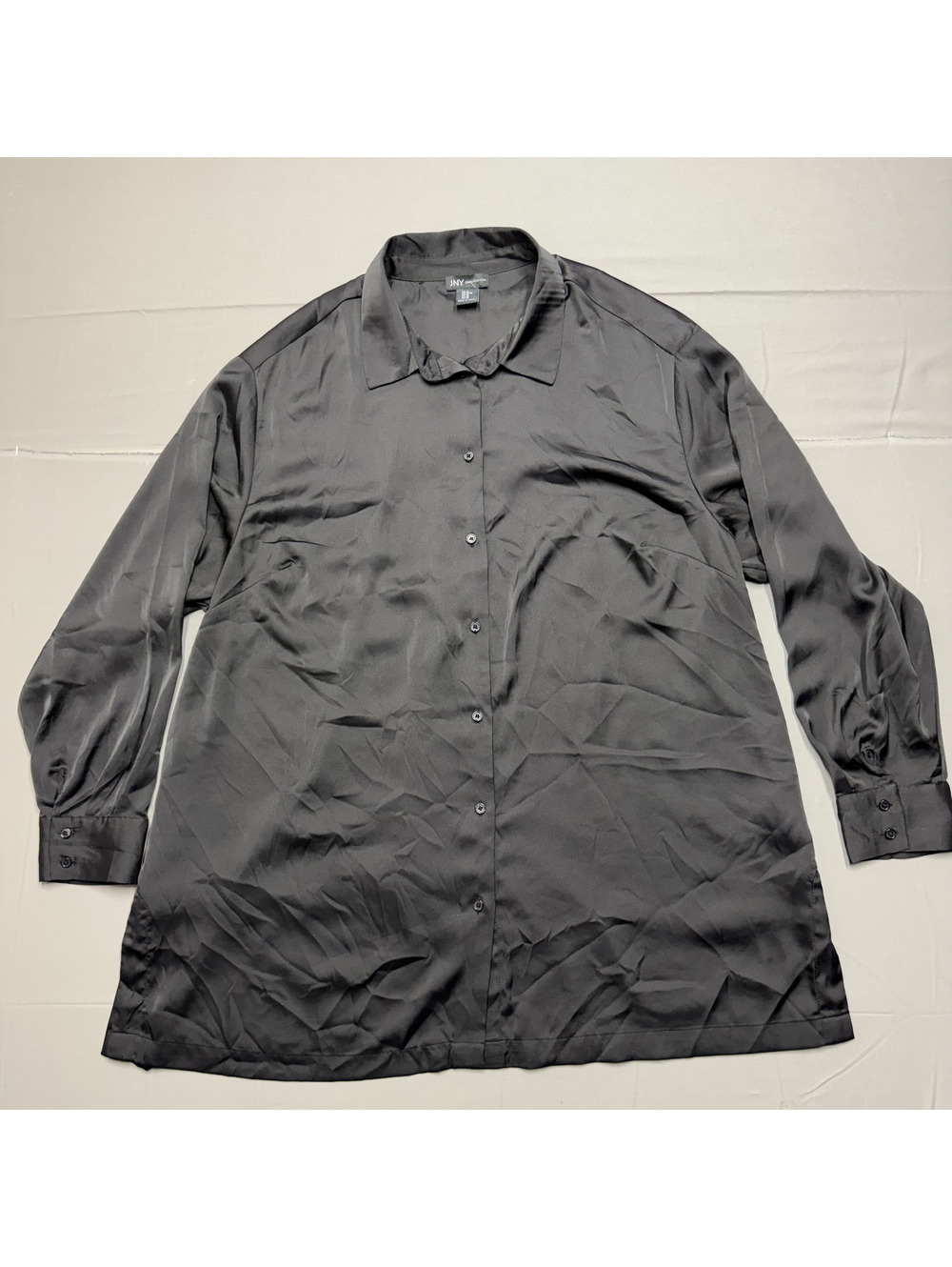 Jones New York Womens Satin Button Up Shirt Long Sleeve XL Black Blouse Career